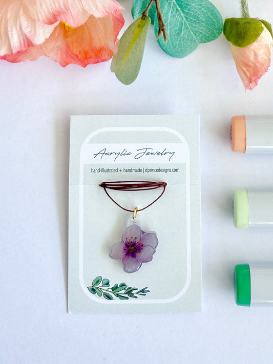 Hand-Illustrated Cherry Blossom | Handmade Acrylic Necklace