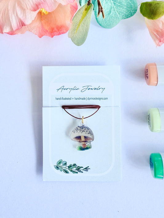 Hand-Illustrated Parasol Mushroom | Handmade Acrylic Necklace