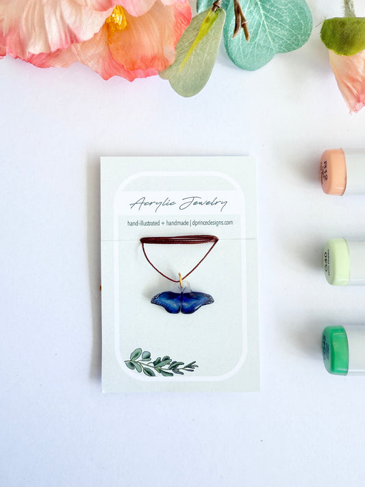 Hand-Illustrated Blue Morpho Butterfly | Handmade Acrylic Necklace