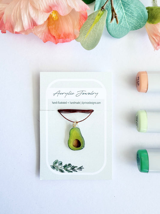 Hand-Illustrated Avocado | Handmade Acrylic Necklace