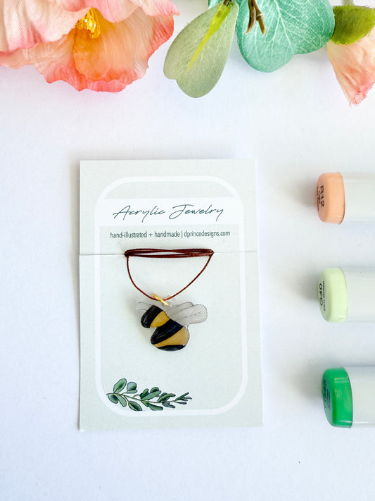 Hand-Illustrated Bumblebee | Handmade Acrylic Necklace