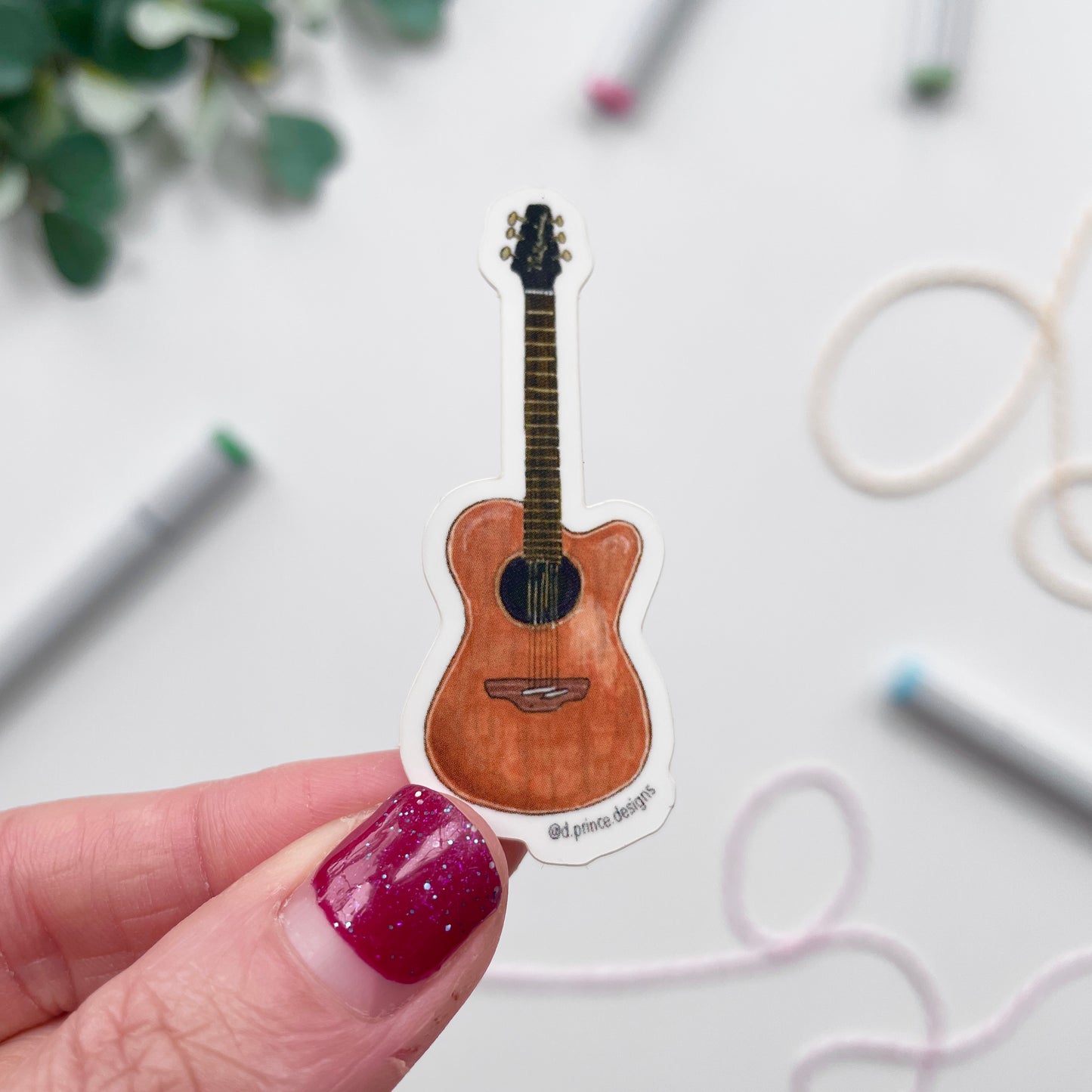 Hand-Illustrated Acoustic Guitar | 2" Vinyl Sticker