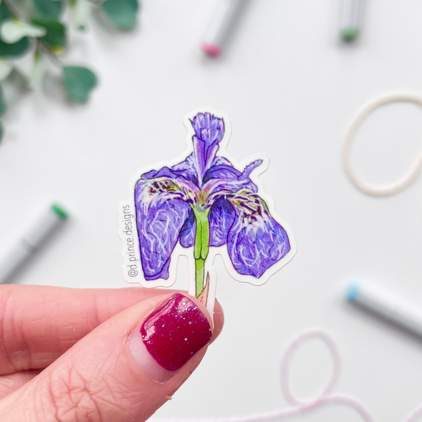 Hand-Illustrated Purple Iris | 2" Vinyl Sticker