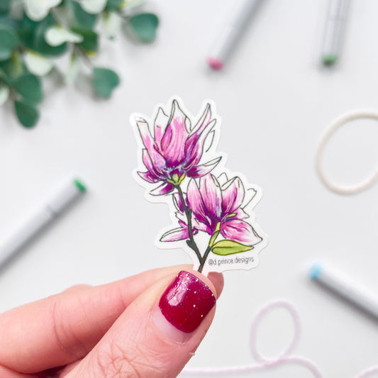 Hand-Illustrated Saucer Magnolia | 2" Vinyl Sticker