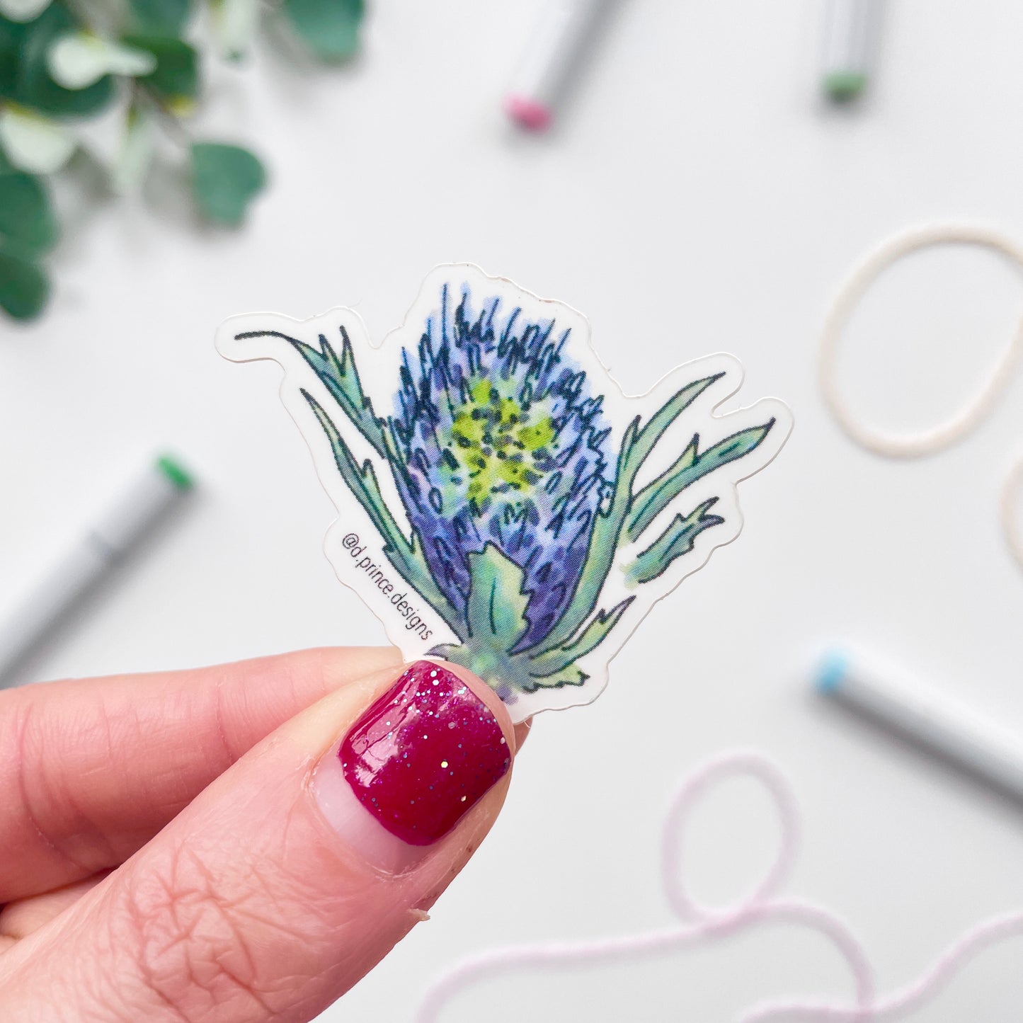 Hand-Illustrated Blue Thistle | 2" Vinyl Sticker