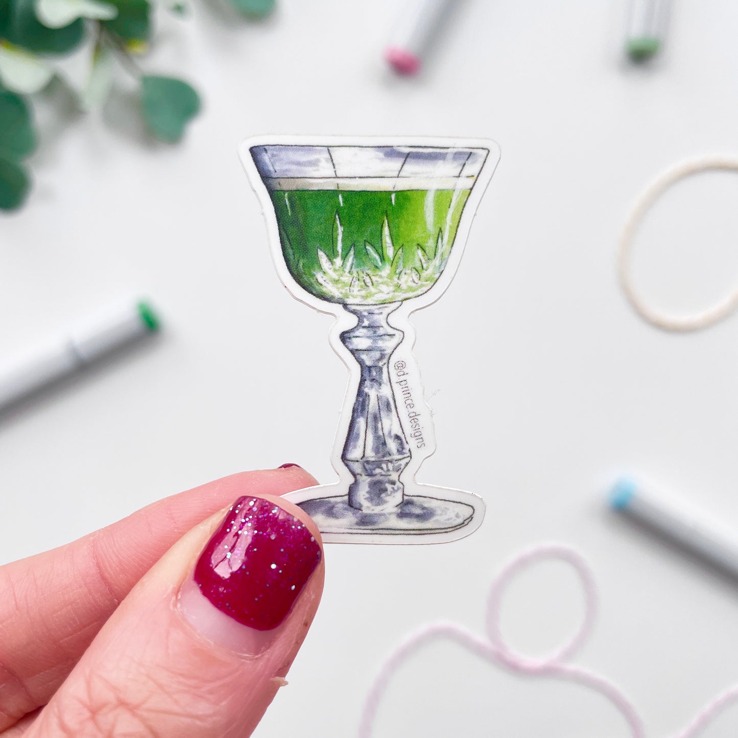 Hand-Illustrated Green Absinthe Cocktail | 2" Vinyl Sticker