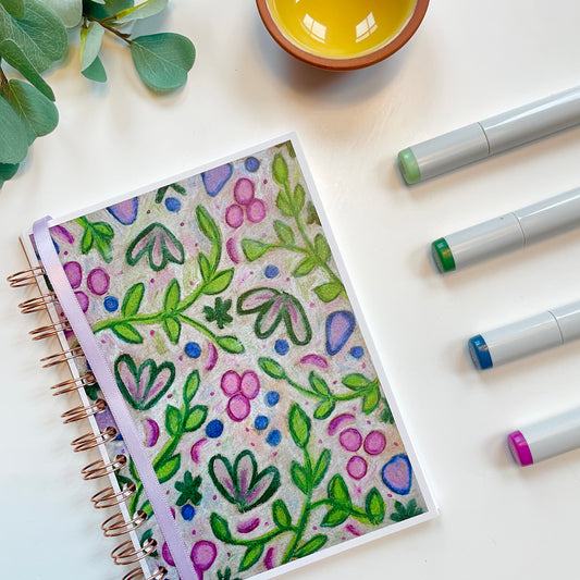 Hand-Illustrated Leaves & Berries Pattern Notebook/Sketchbook