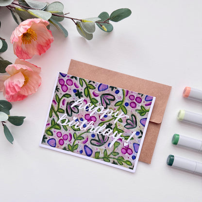 Happy Birthday Leaves + Berries | Hand Illustrated Greeting Card