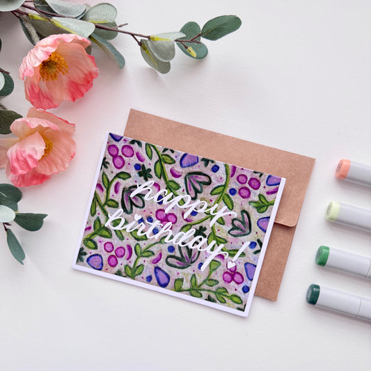 Happy Birthday Leaves + Berries | Hand Illustrated Greeting Card