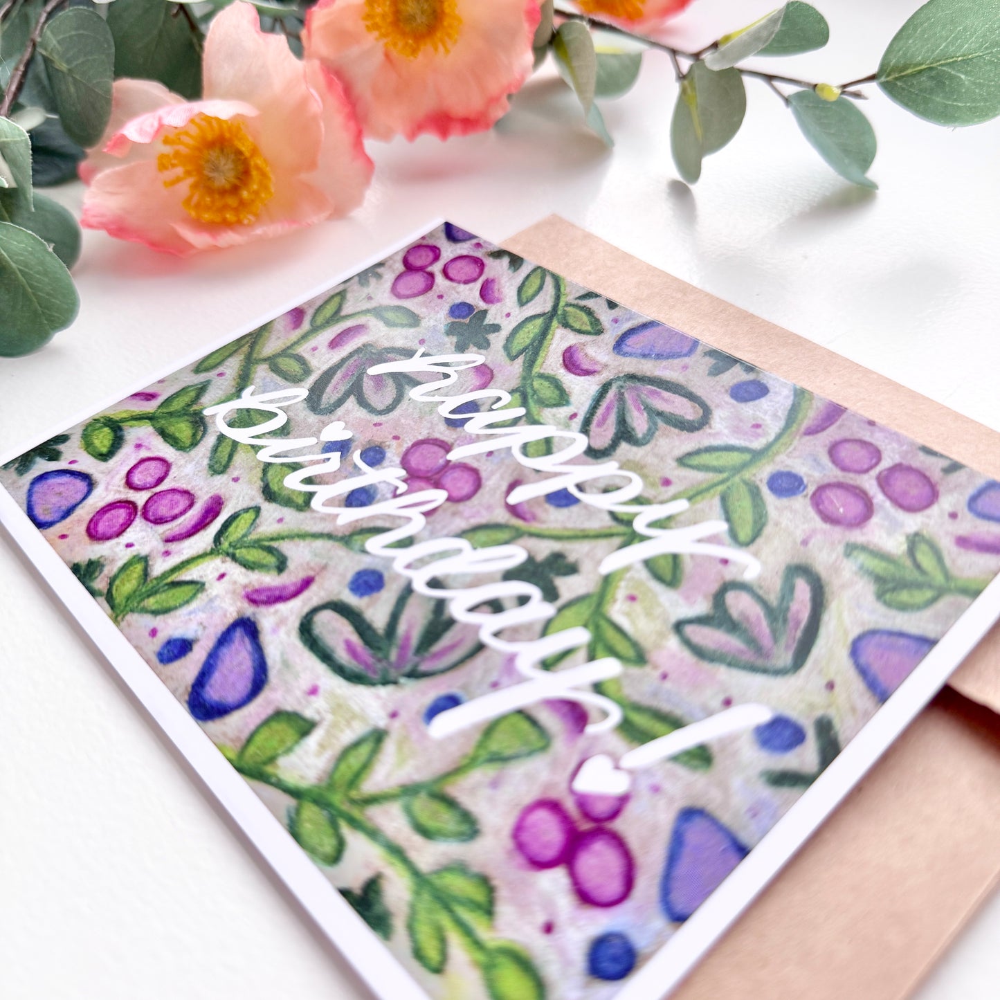 Happy Birthday Leaves + Berries | Hand Illustrated Greeting Card