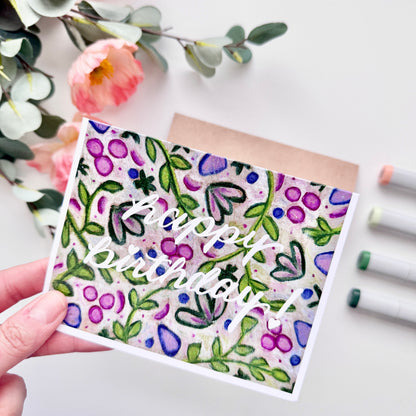 Happy Birthday Leaves + Berries | Hand Illustrated Greeting Card