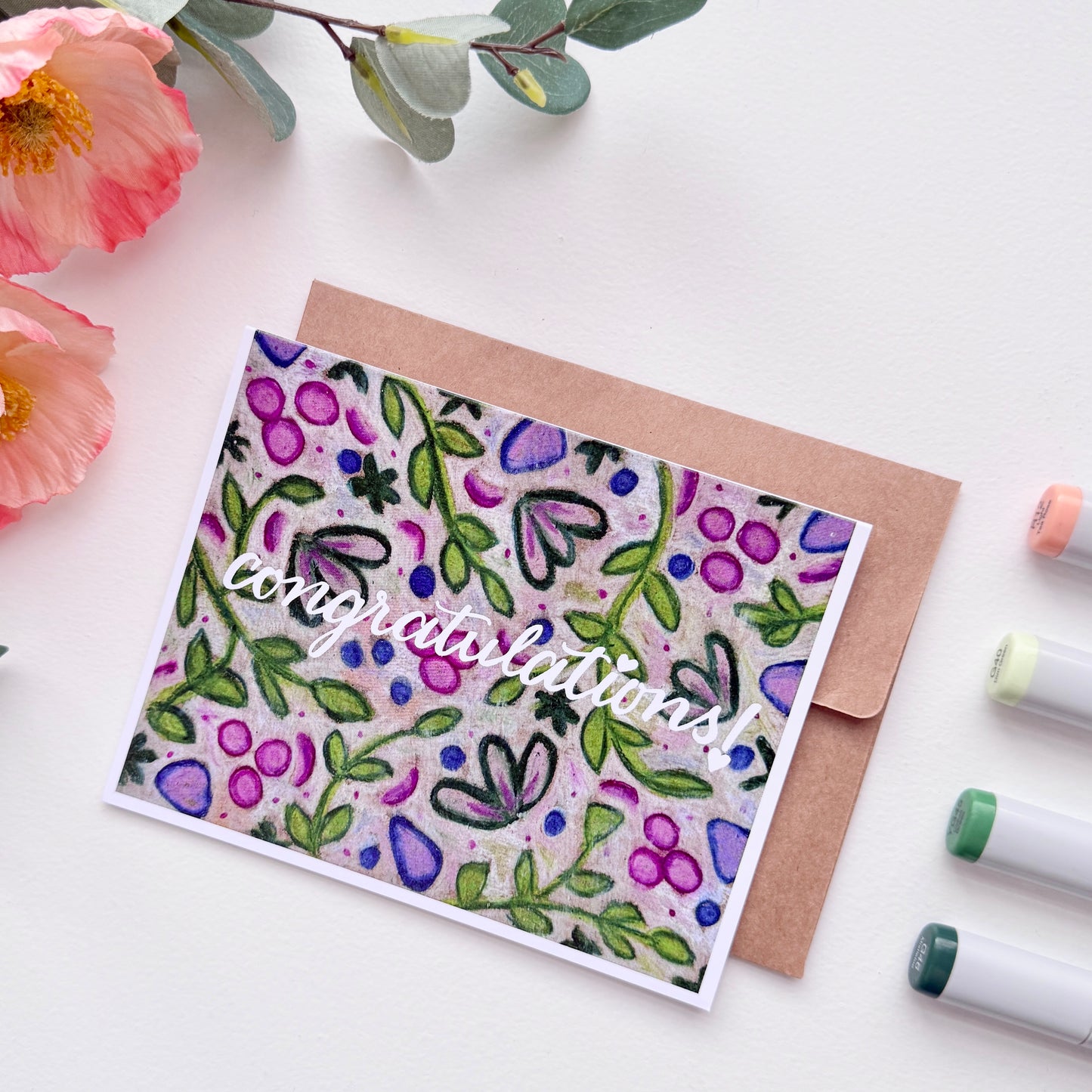 Congratulations Leaves + Berries | Hand Illustrated Greeting Card