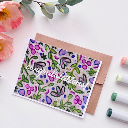 Congratulations Leaves + Berries | Hand Illustrated Greeting Card