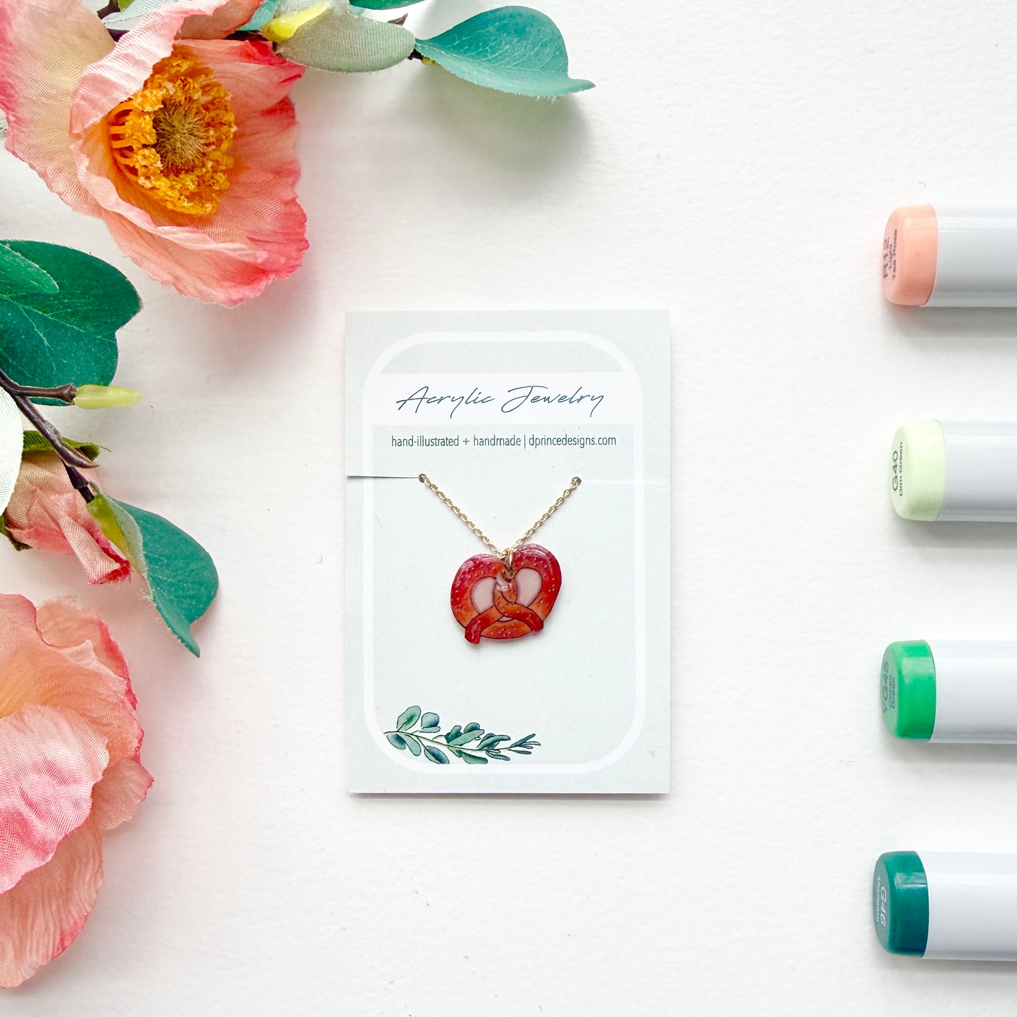 Hand-Illustrated Pretzel | Handmade Acrylic Necklace