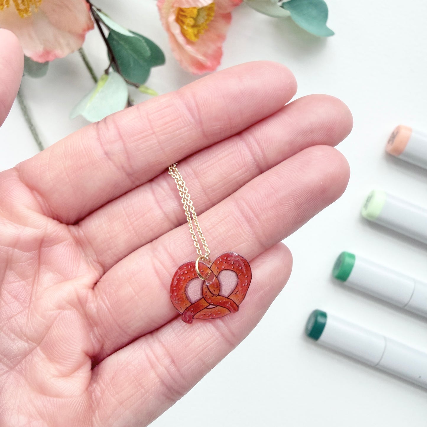 Hand-Illustrated Pretzel | Handmade Acrylic Necklace