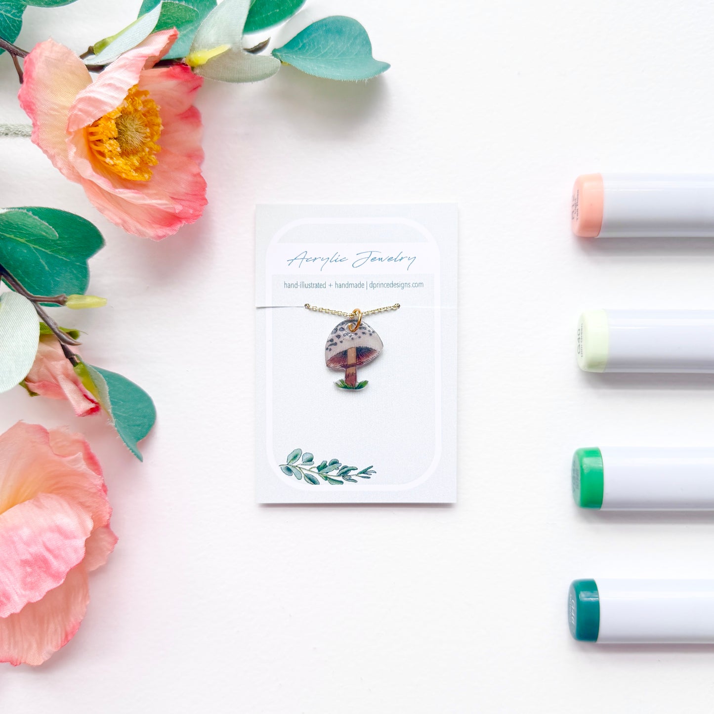 Hand-Illustrated Mushroom | Handmade Acrylic Necklace