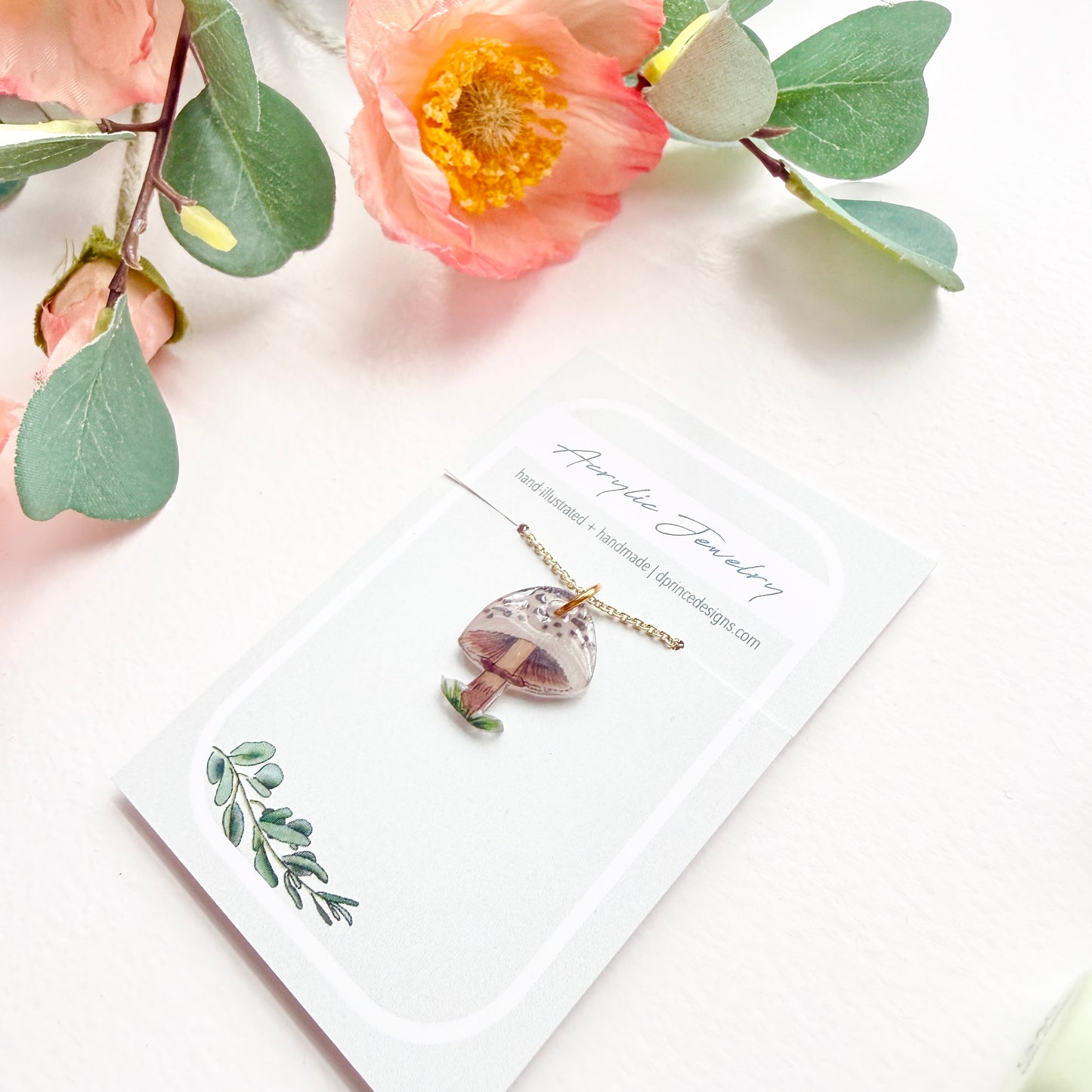 Hand-Illustrated Mushroom | Handmade Acrylic Necklace