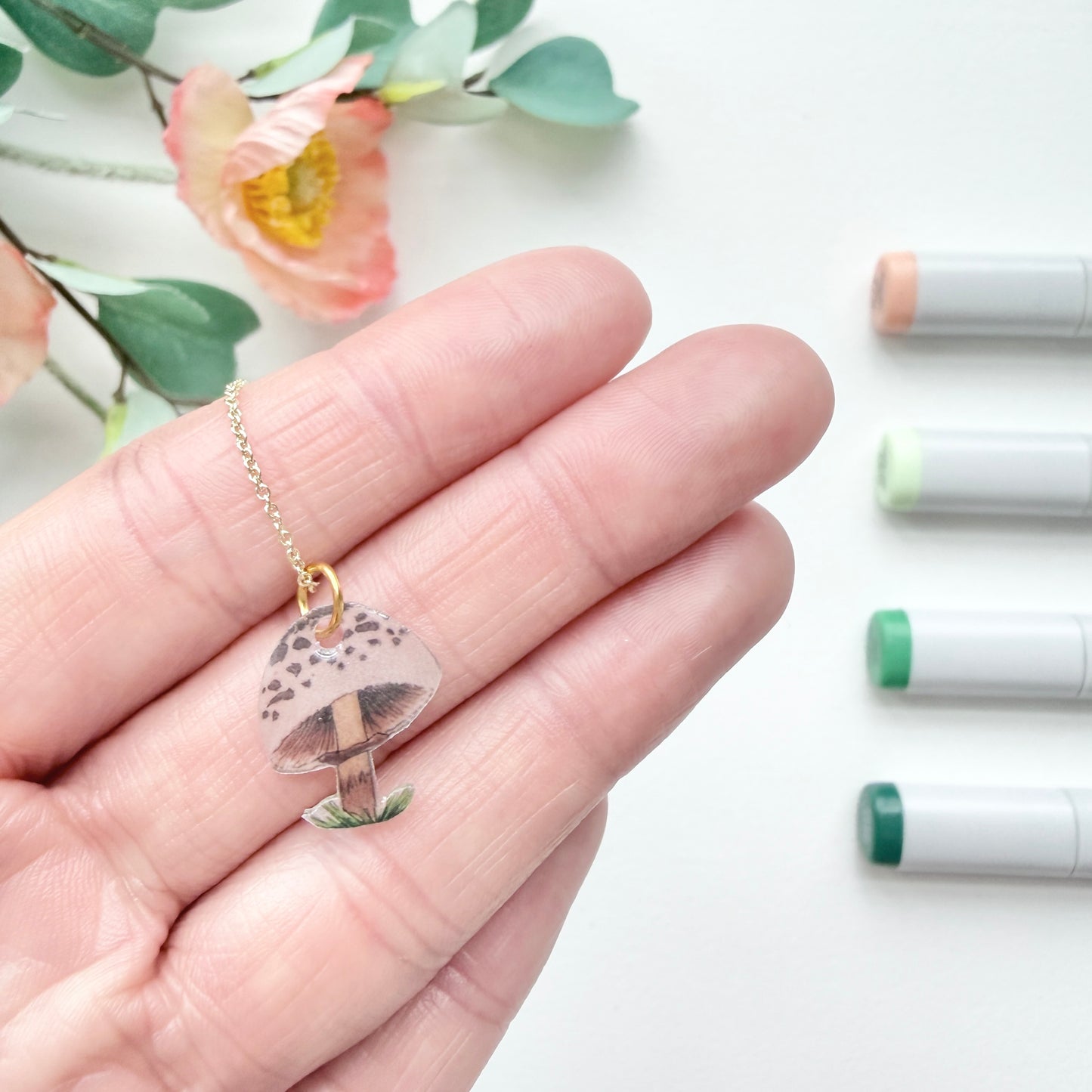 Hand-Illustrated Mushroom | Handmade Acrylic Necklace