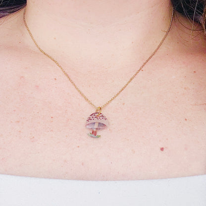 Hand-Illustrated Mushroom | Handmade Acrylic Necklace