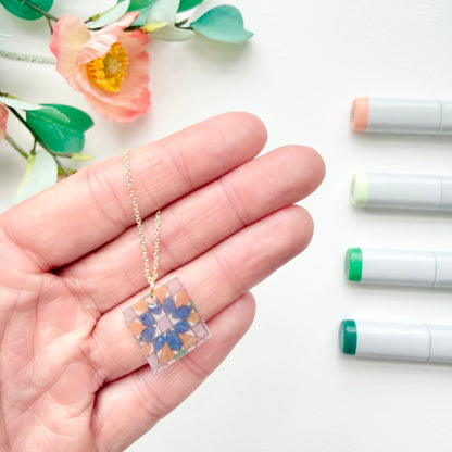 Hand-Illustrated Portuguese Tile - Burst Design | Handmade Acrylic Necklace