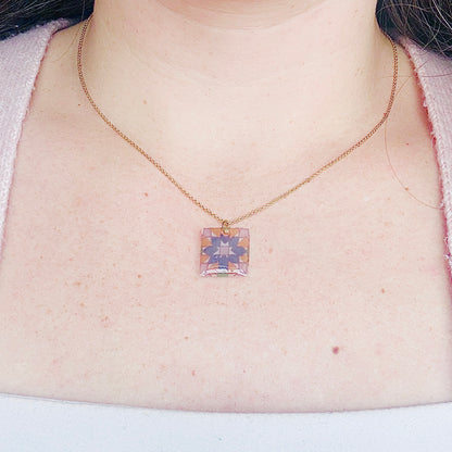 Hand-Illustrated Portuguese Tile - Burst Design | Handmade Acrylic Necklace