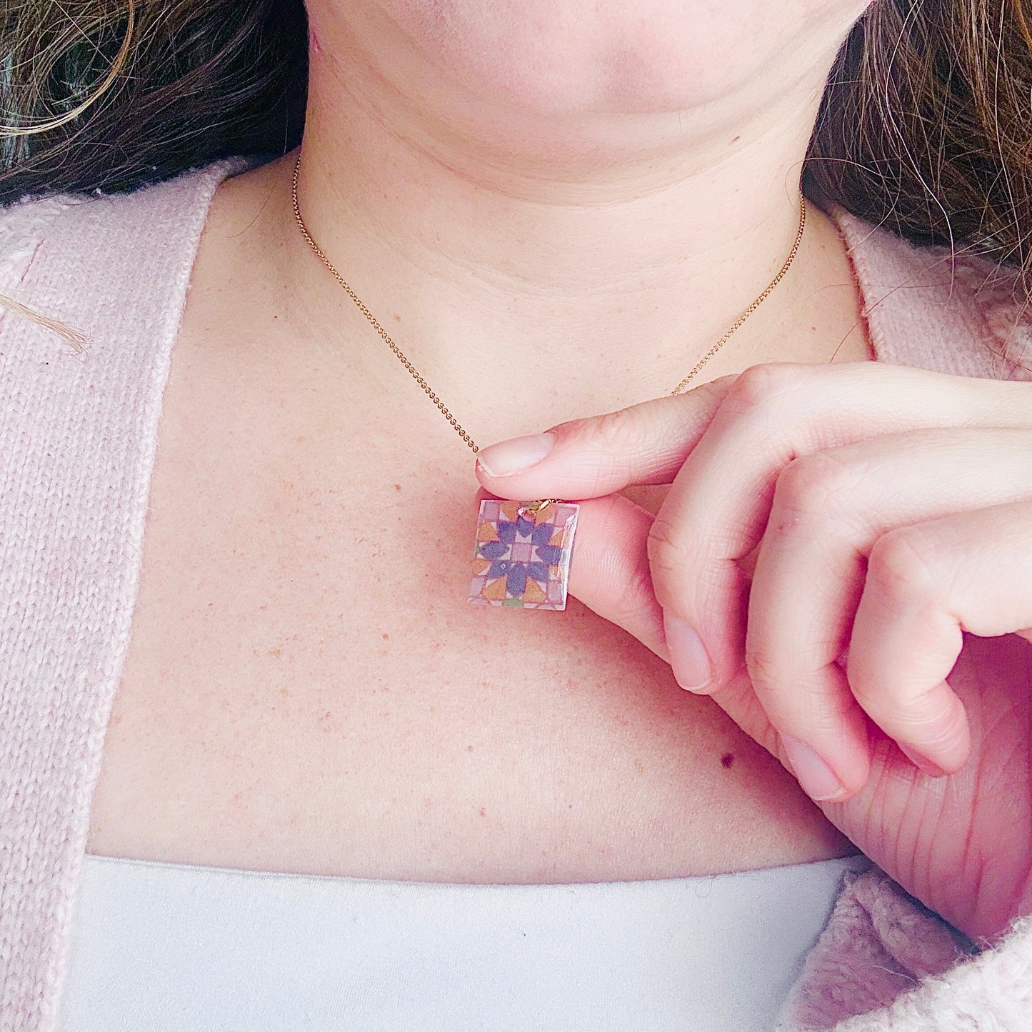 Hand-Illustrated Portuguese Tile - Burst Design | Handmade Acrylic Necklace