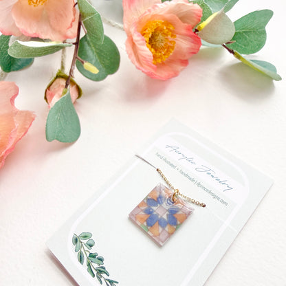 Hand-Illustrated Portuguese Tile - Burst Design | Handmade Acrylic Necklace