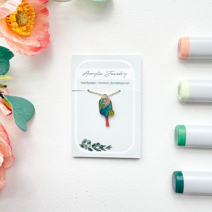 Hand-Illustrated Pickleball | Handmade Acrylic Necklace