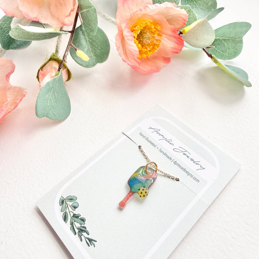 Hand-Illustrated Pickleball | Handmade Acrylic Necklace