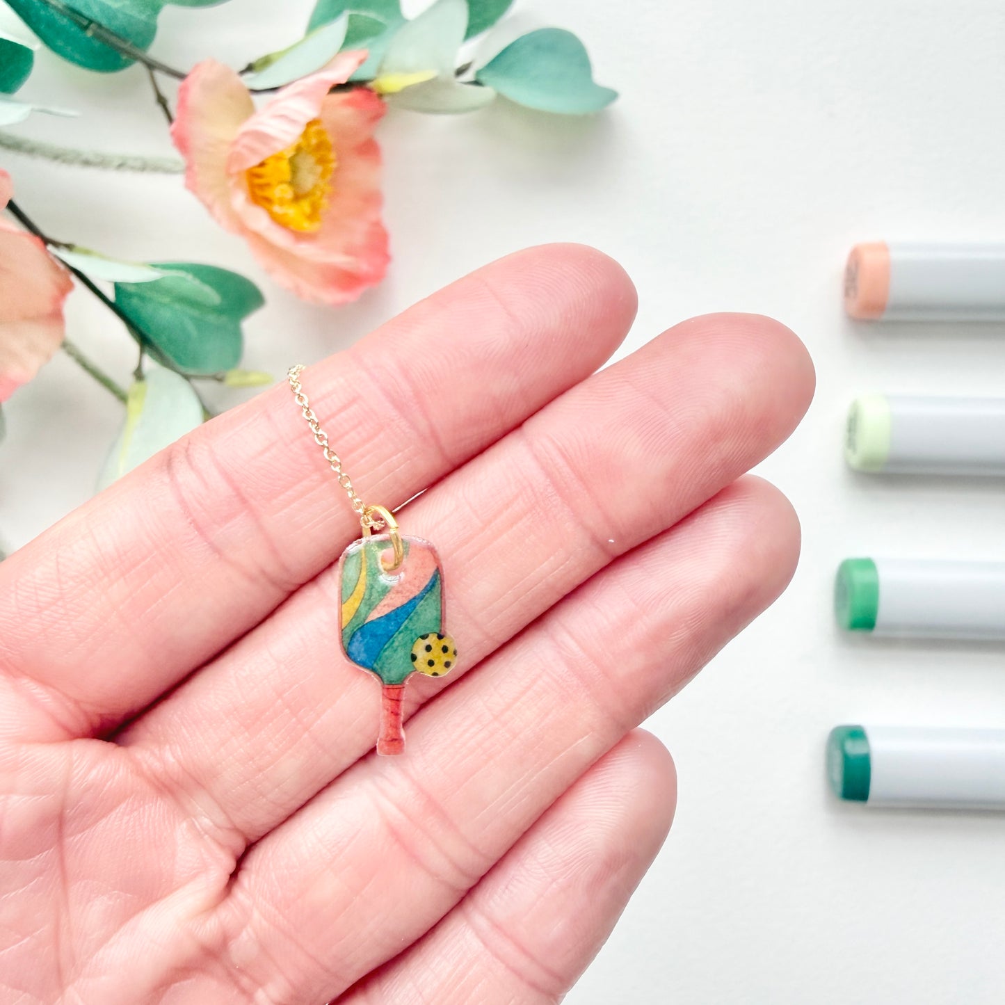 Hand-Illustrated Pickleball | Handmade Acrylic Necklace