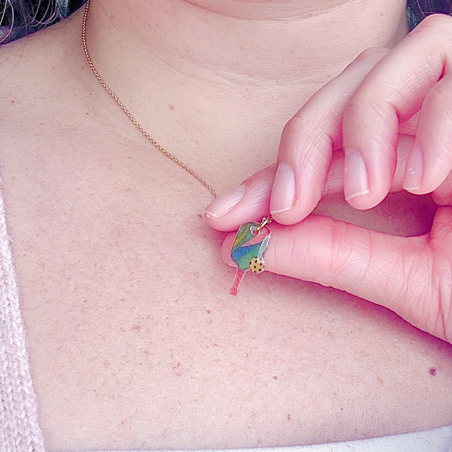 Hand-Illustrated Pickleball | Handmade Acrylic Necklace