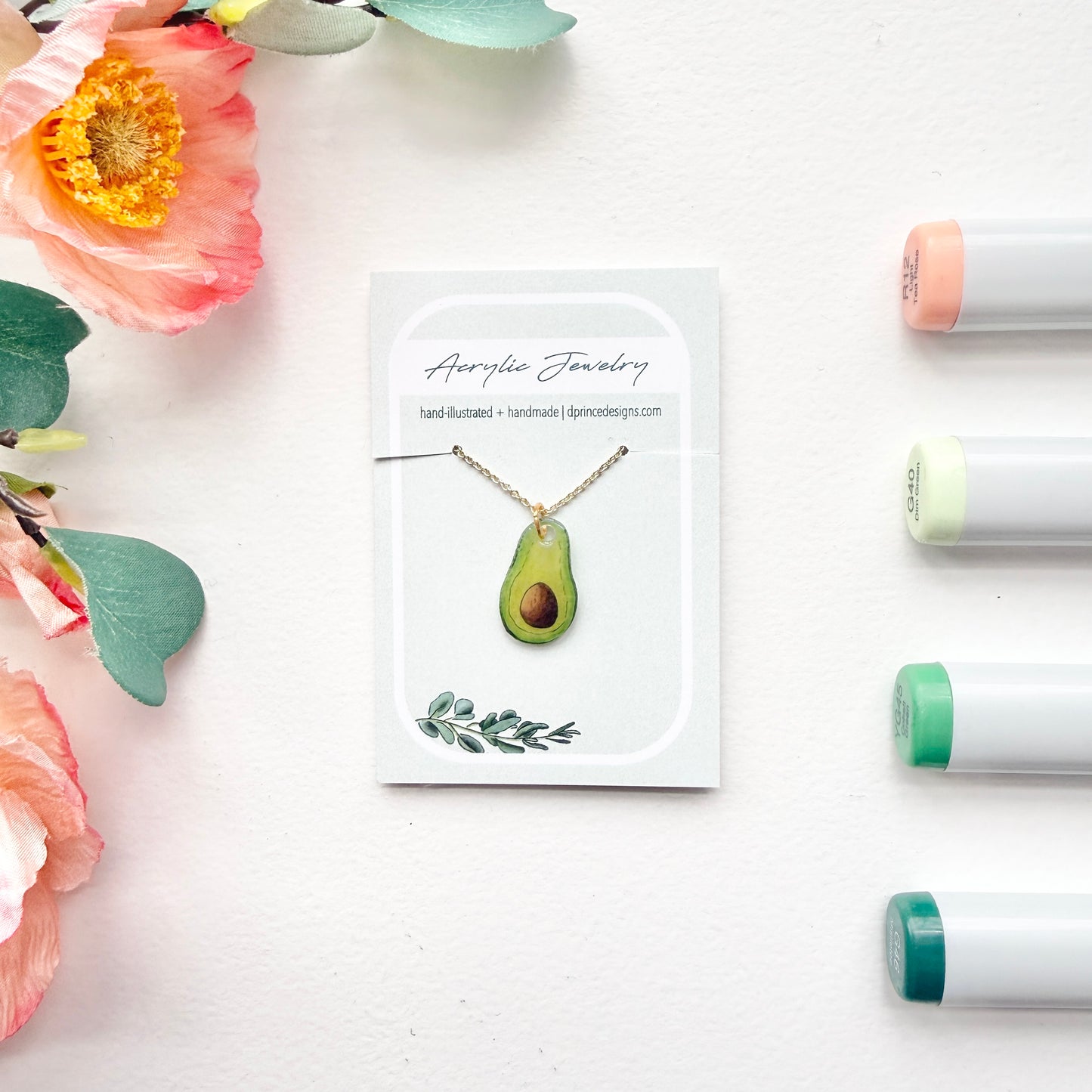 Hand-Illustrated Avocado | Handmade Acrylic Necklace