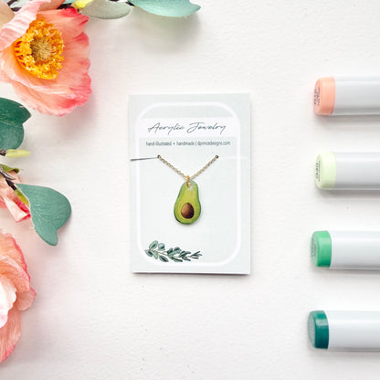 Hand-Illustrated Avocado | Handmade Acrylic Necklace