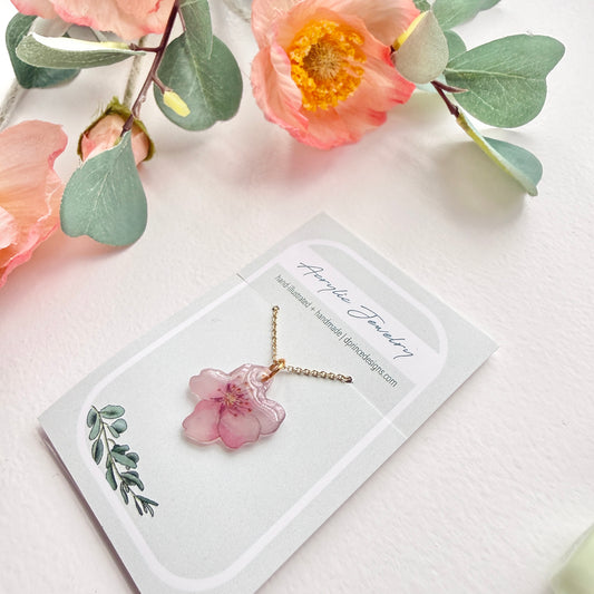 Hand-Illustrated Cherry Blossom | Handmade Acrylic Necklace
