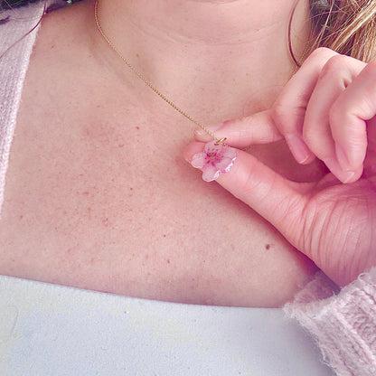 Hand-Illustrated Cherry Blossom | Handmade Acrylic Necklace