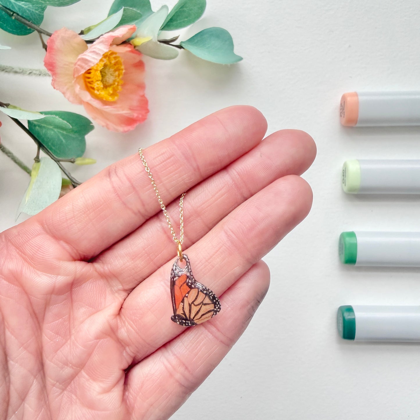 Hand-Illustrated Monarch Butterfly | Handmade Acrylic Necklace