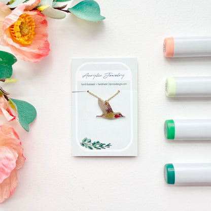 Hand-Illustrated Hummingbird | Handmade Acrylic Necklace