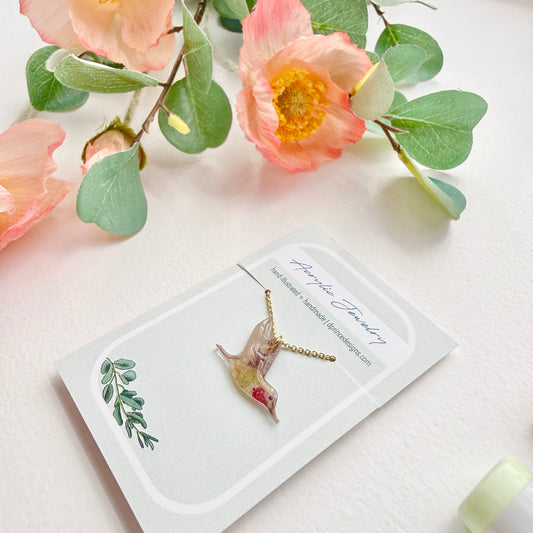 Hand-Illustrated Hummingbird | Handmade Acrylic Necklace