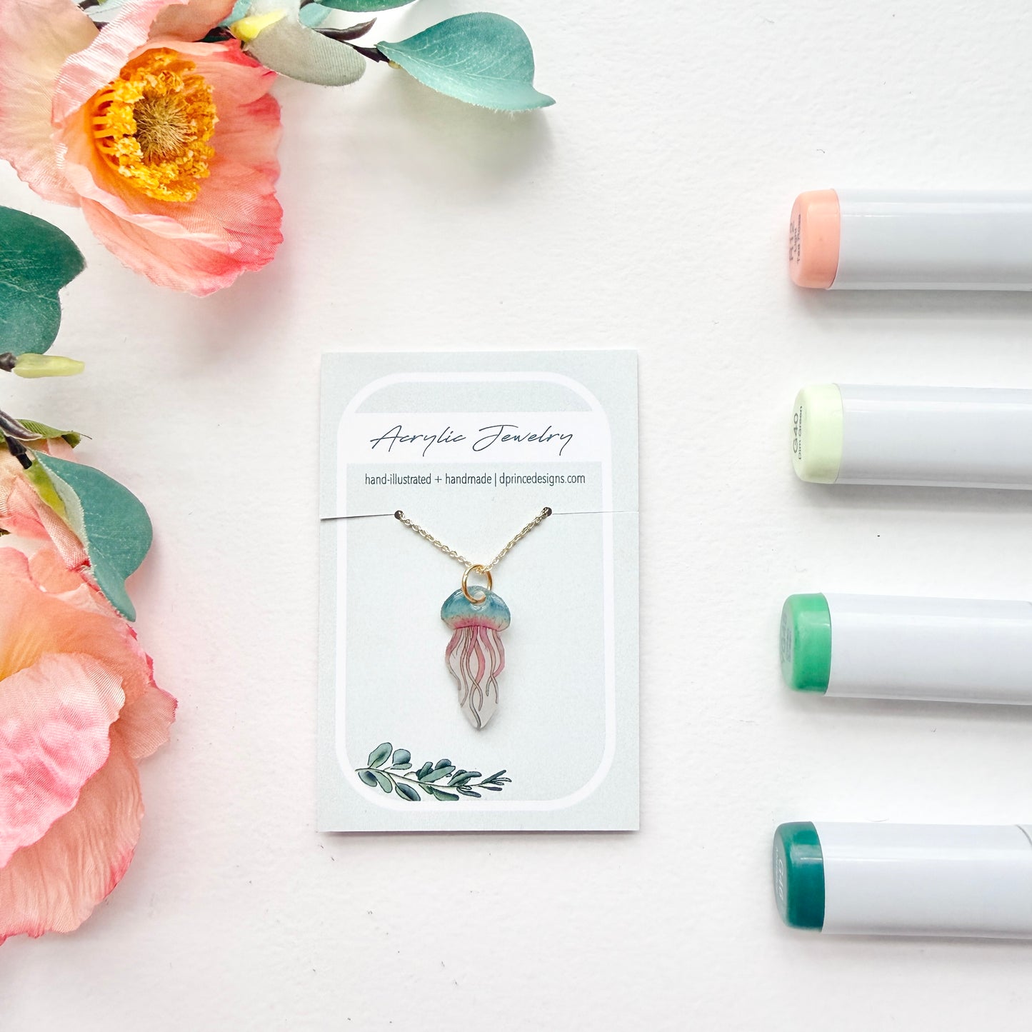 Hand-Illustrated Jellyfish | Handmade Acrylic Necklace