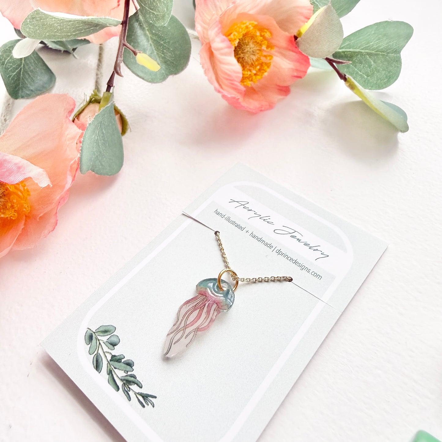 Hand-Illustrated Jellyfish | Handmade Acrylic Necklace
