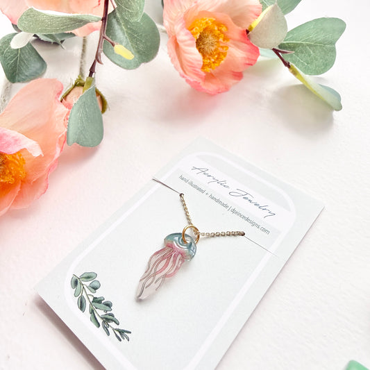 Hand-Illustrated Jellyfish | Handmade Acrylic Necklace