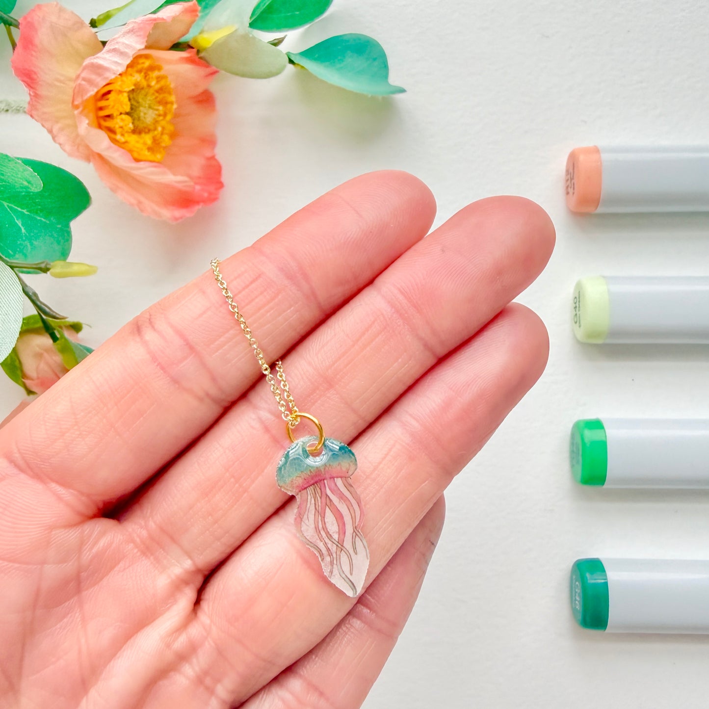 Hand-Illustrated Jellyfish | Handmade Acrylic Necklace