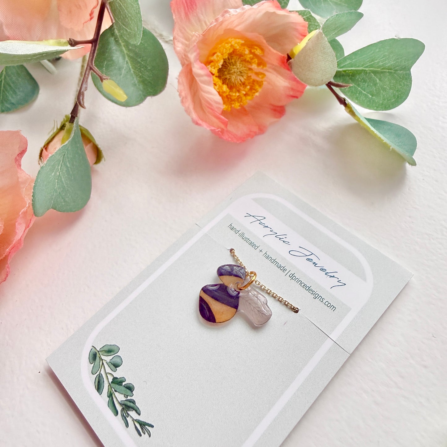 Hand-Illustrated Bumblebee | Handmade Acrylic Necklace