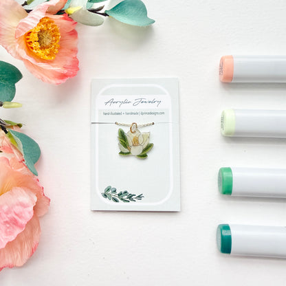 Hand-Illustrated Southern Magnolia Flower | Handmade Acrylic Necklace