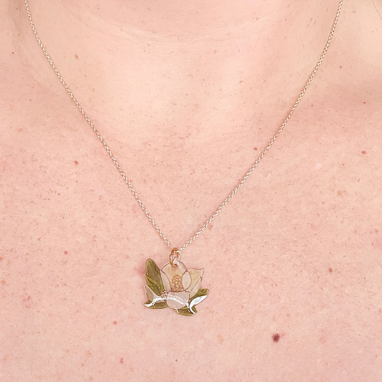 Hand-Illustrated Southern Magnolia Flower | Handmade Acrylic Necklace