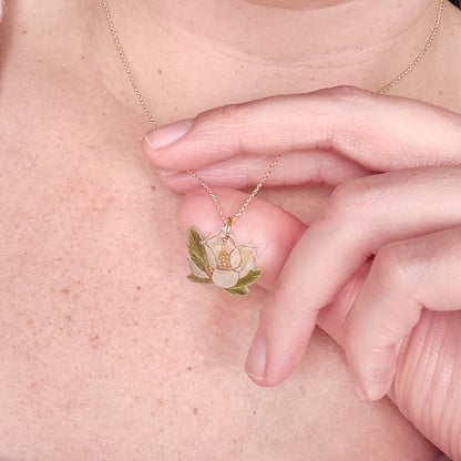 Hand-Illustrated Southern Magnolia Flower | Handmade Acrylic Necklace