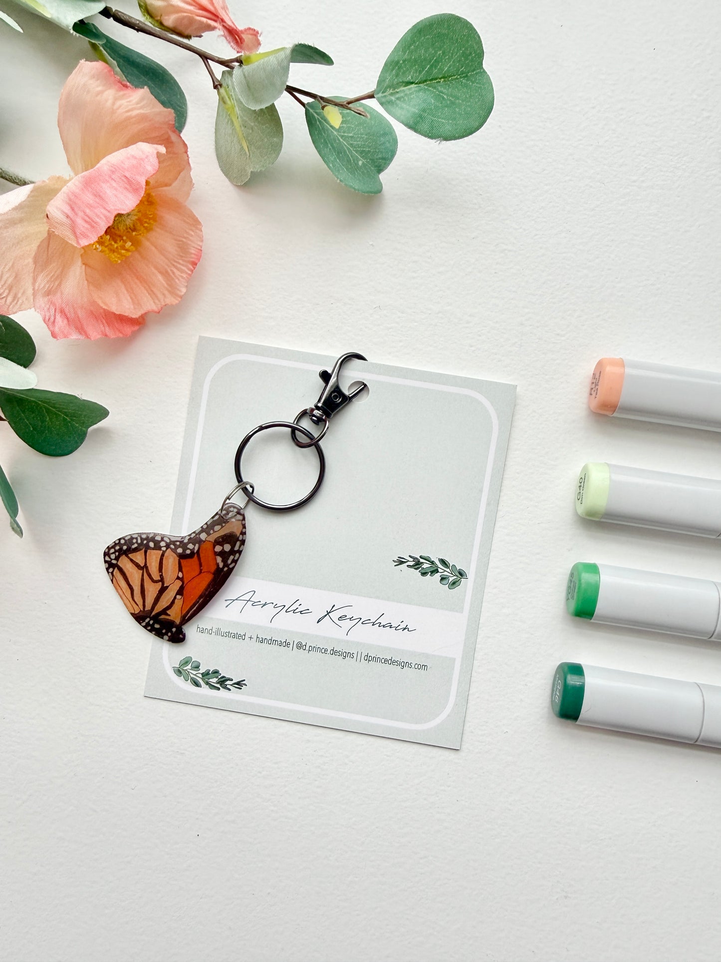 Hand-Illustrated Monarch Butterfly | Handmade Acrylic + Resin Keychain/Bag Charm