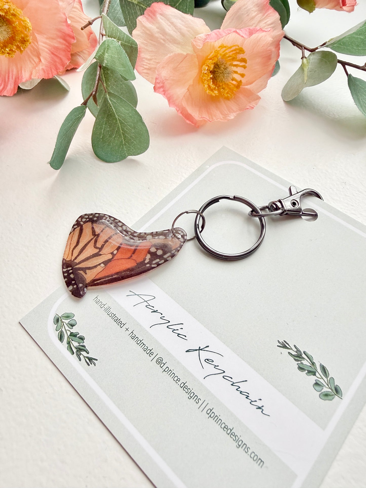 Hand-Illustrated Monarch Butterfly | Handmade Acrylic + Resin Keychain/Bag Charm