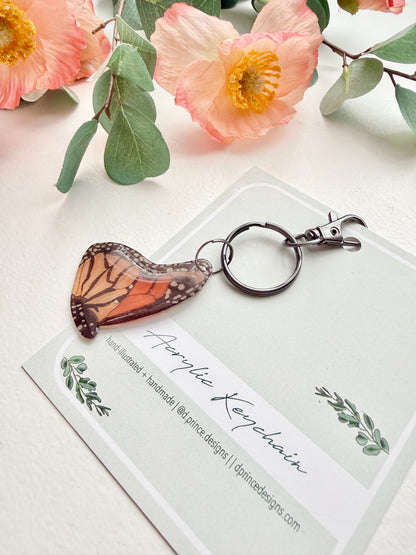 Hand-Illustrated Monarch Butterfly | Handmade Acrylic + Resin Keychain/Bag Charm