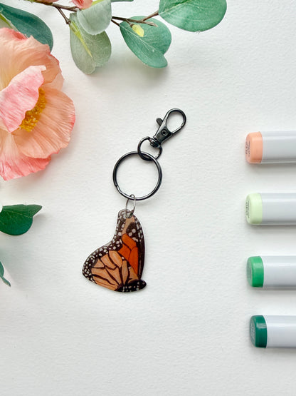 Hand-Illustrated Monarch Butterfly | Handmade Acrylic + Resin Keychain/Bag Charm
